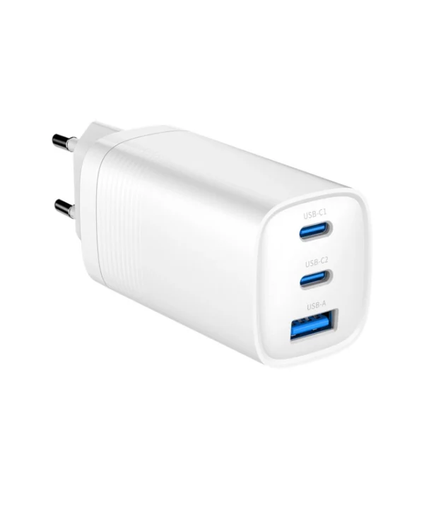 Gembird Φορτιστής Χωρίς Καλώδιο GaN με Θύρα USB-A και 2 Θύρες USB-C 65W Λευκός (TA-UC-PDQC65-01-W) TA-UC-PDQC65-01-W