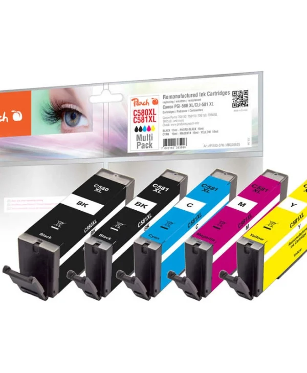 Peach Πακέτο Συμβατών Μελανιών Εκτυπωτή InkJet Canon PGI-580/CLI-581XL Πολλαπλό (Color) / Μαύρο 5τμχ