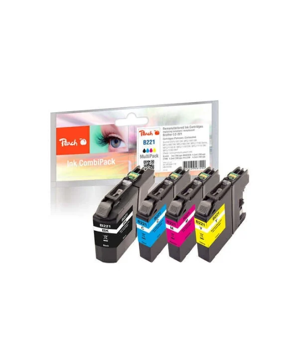 Peach Πακέτο Συμβατών Μελανιών Εκτυπωτή InkJet Brother LC-221VALBP 350 Σελίδων Πολλαπλό (Color) 1τμχ