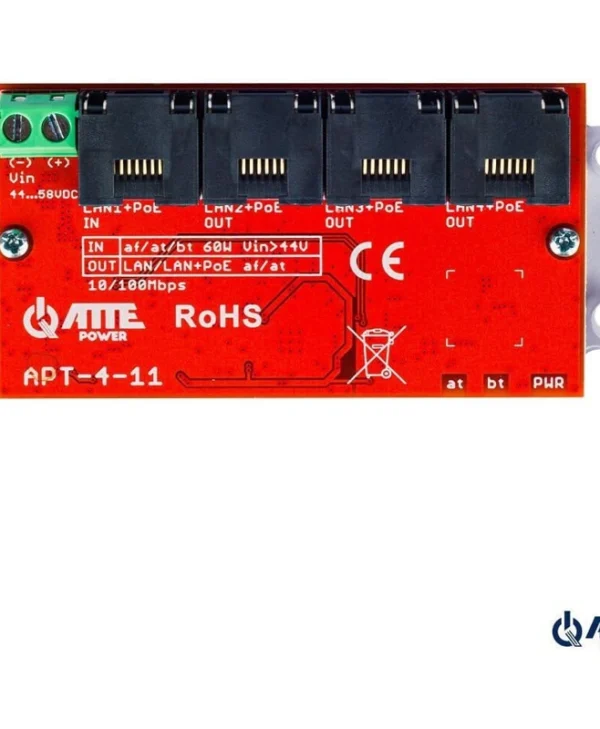 Atte Power APT-4-11 Unmanaged L2 PoE++ Switch με 4 Θύρες Gigabit (1Gbps) Ethernet