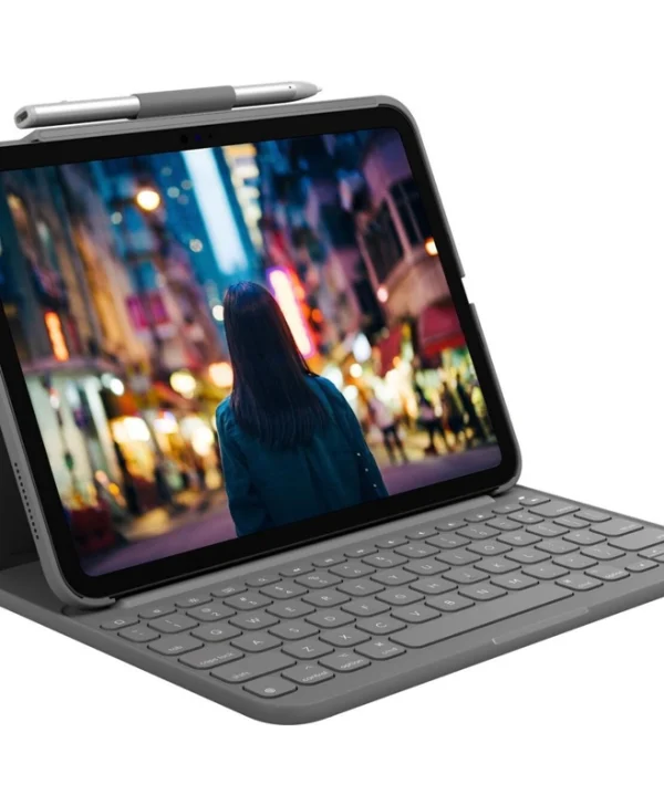 Logitech Bluetooth Slim Folio Flip Cover με Πληκτρολόγιο στα Γερμανικά Γκρι (iPad 2022 10.9'')