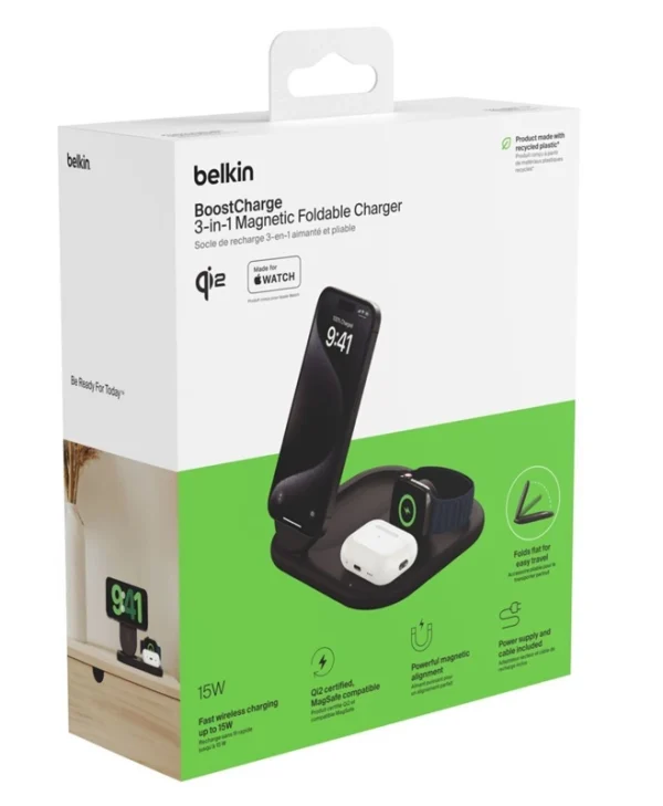 Belkin Ασύρματος Φορτιστής Qi2 15W Μαύρος (BoostCharge 3-in-1 Magnetic Foldable)