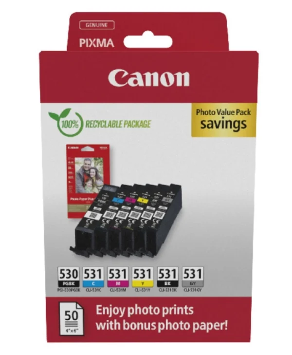 Canon PGI-530 / CLI-531 Γνήσιο Photo Value Pack με 6 Μελάνια Εκτυπωτή InkJet Μαύρο / Πολλαπλό (Color) (6117C004) 6117C004