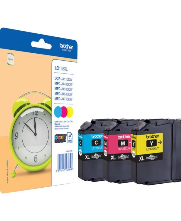Brother LC125XL Γνήσιο Πακέτο 3 Μελανιών Εκτυπωτή InkJet Κίτρινο / Κυανό / Ματζέντα (LC-125XLRBWBP)