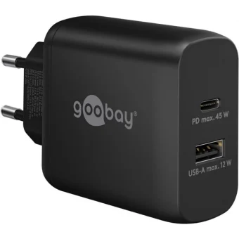 Goobay Φορτιστής Χωρίς Καλώδιο με Θύρα USB-A και Θύρα USB-C 45W Power Delivery Μαύρος (65411) 65411