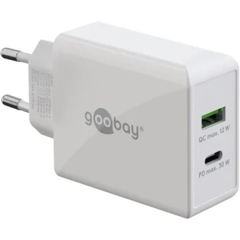Goobay Φορτιστής Χωρίς Καλώδιο με Θύρα USB-A και Θύρα USB-C 30W Power Delivery Λευκός (61674) 61674