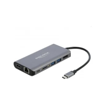 DeLock USB-C Docking Station με HDMI/DisplayPort 4K PD Ethernet και συνδεση 2 Οθονών Ασημί (87683) 87683