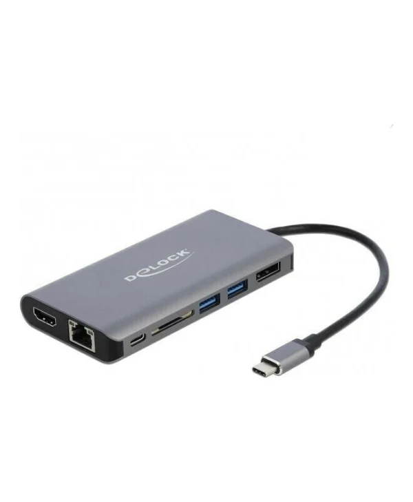 DeLock USB-C Docking Station με HDMI/DisplayPort 4K PD Ethernet και συνδεση 2 Οθονών Ασημί (87683) 87683