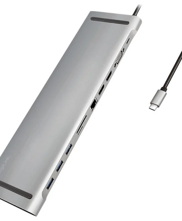 LogiLink USB-C Docking Station με HDMI 4K PD Ethernet και συνδεση 2 Οθονών Ασημί (UA0373) UA0373