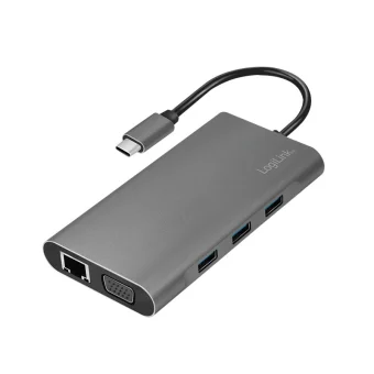 LogiLink USB-C Docking Station με HDMI 4K PD Ethernet και συνδεση 2 Οθονών Ασημί (UA0383) UA0383