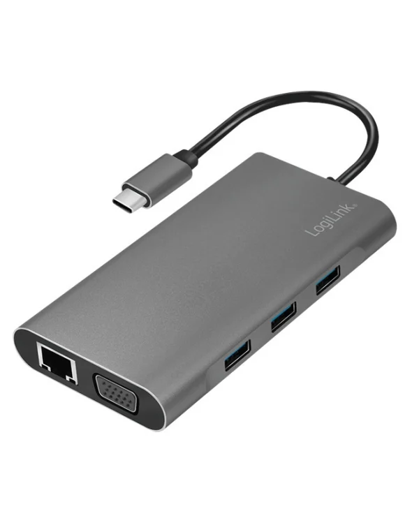 LogiLink USB-C Docking Station με HDMI 4K PD Ethernet και συνδεση 2 Οθονών Ασημί (UA0383) UA0383