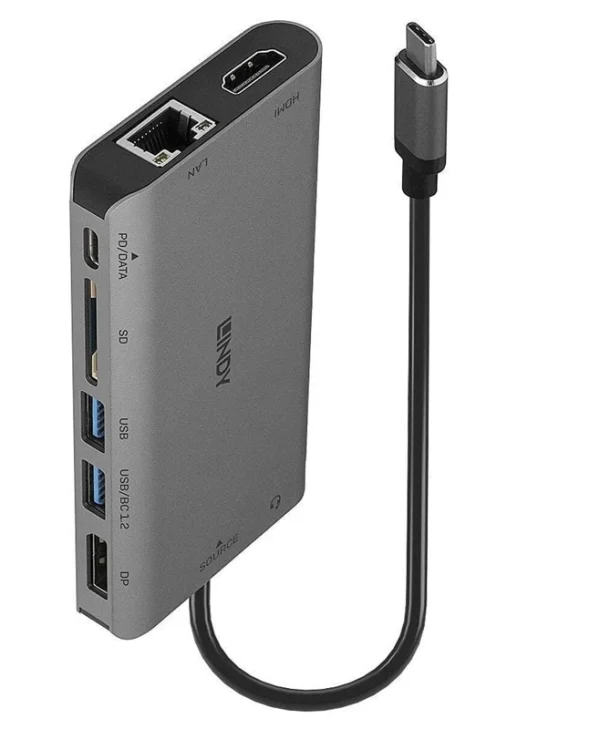 Lindy USB-C Docking Station με HDMI/DisplayPort 4K PD Ethernet και συνδεση 2 Οθονών Γκρι (43323) 43323