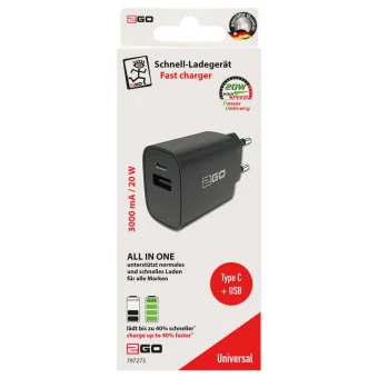 2GO Φορτιστής Χωρίς Καλώδιο με Θύρα USB-A και Θύρα USB-C 20W Μαύρος (797273) 797273