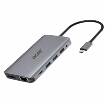 Acer USB-C Docking Station με HDMI 4K PD Ethernet και συνδεση 2 Οθονών Ασημί (HP.DSCAB.009) HP.DSCAB.009