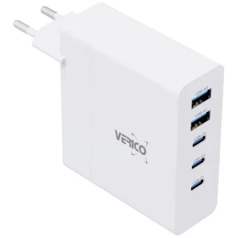 Verico Φορτιστής Χωρίς Καλώδιο GaN με 2 Θύρες USB-A και 3 Θύρες USB-C 140W Power Delivery Λευκός (4OJ-ABGWE1-N1) 4OJ-ABGWE1-N1
