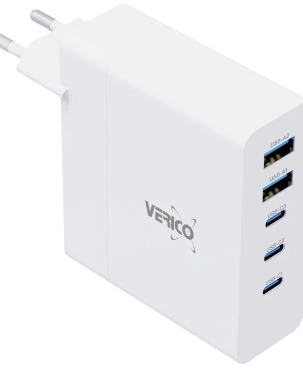 Verico Φορτιστής Χωρίς Καλώδιο GaN με 2 Θύρες USB-A και 3 Θύρες USB-C 140W Power Delivery Λευκός (4OJ-ABGWE1-N1) 4OJ-ABGWE1-N1