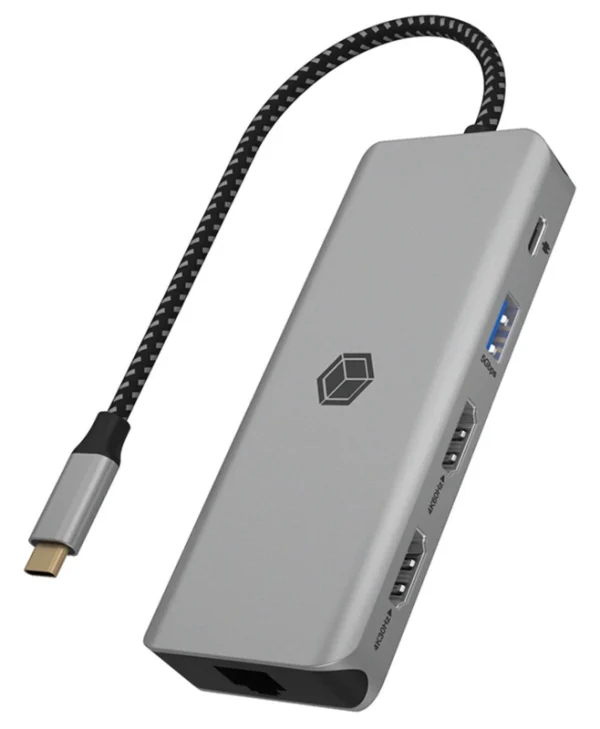 Icy Box IB-DK4012-CPD USB-C Docking Station με HDMI 4K PD Ethernet και σύνδεση 2 Οθονών Γκρι IB-DK4012-CPD