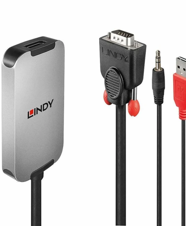 Lindy Μετατροπέας 3.5mm / USB-A / VGA male σε DisplayPort female Ασημί 1τμχ (38296) 38296
