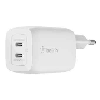Belkin Φορτιστής Χωρίς Καλώδιο GaN με 2 Θύρες USB-C 65W Power Delivery Λευκός (Boost Charge Pro)