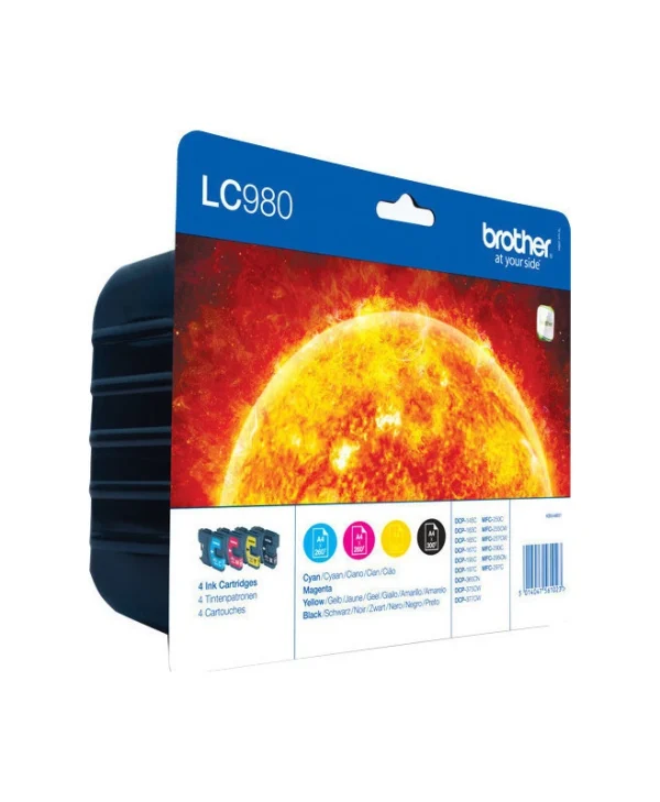 Brother LC980 Γνήσιο Πακέτο 4 Μελανιών Εκτυπωτή InkJet Κίτρινο / Κυανό / Ματζέντα / Μαύρο (LC-980VALBP)