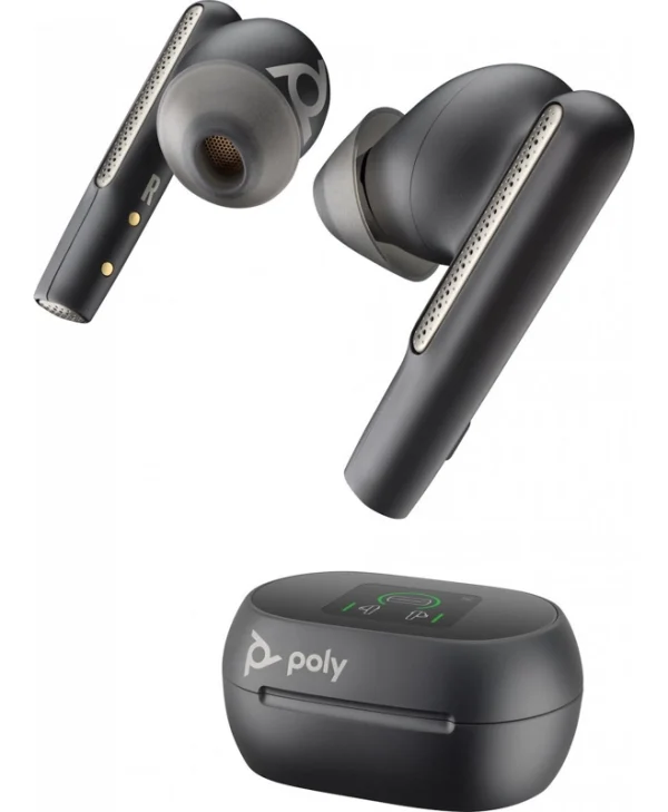 Poly Voyager Free 60+ UC +προσαρμογέας BT700 USB-C +θήκη φόρτισης με οθόνη αφής In-ear Bluetooth Handsfree Ακουστικά με Θήκη Φόρτισης Μαύρα
