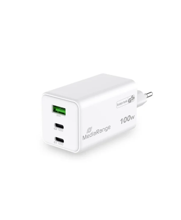 MediaRange Φορτιστής Χωρίς Καλώδιο GaN με Θύρα USB-A και 2 Θύρες USB-C 100W Power Delivery Λευκός (MRMA123) MRMA123