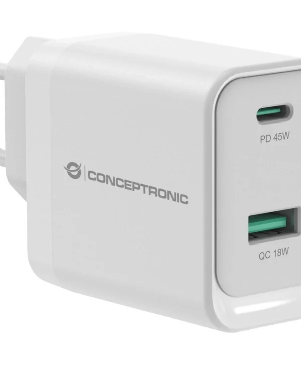 Conceptronic Φορτιστής Χωρίς Καλώδιο GaN με Θύρα USB-A και Θύρα USB-C 45W Power Delivery / Quick Charge 3.0 Λευκός (ALTHEA20W45) ALTHEA20W45