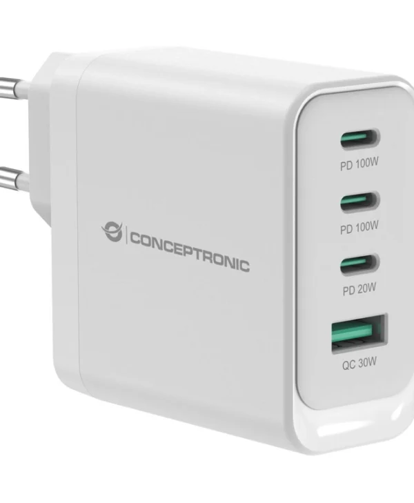 Conceptronic Φορτιστής Χωρίς Καλώδιο GaN με Θύρα USB-A και 3 Θύρες USB-C 100W Power Delivery / Quick Charge 3.0 Λευκός (ALTHEA22W100) ALTHEA22W100