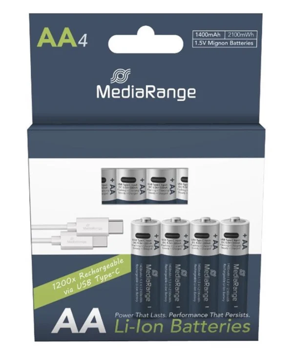 MediaRange Επαναφορτιζόμενες Μπαταρίες AA Li-ion 1400mAh 1.5V 4τμχ