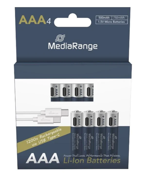 MediaRange Επαναφορτιζόμενες Μπαταρίες AAA Li-ion 500mAh 1.5V 4τμχ