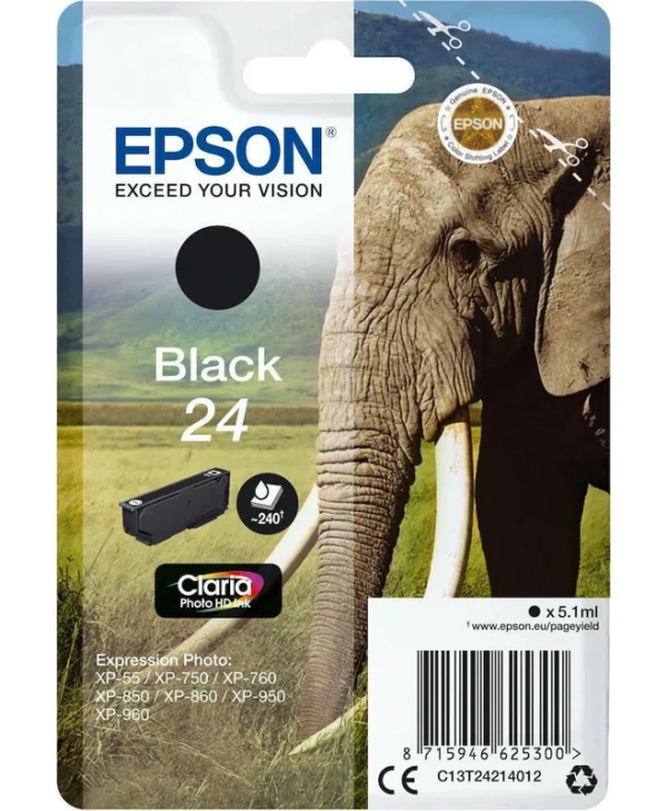Epson 24 Γνήσιο Μελάνι Εκτυπωτή InkJet Μαύρο (C13T24214012) C13T24214012