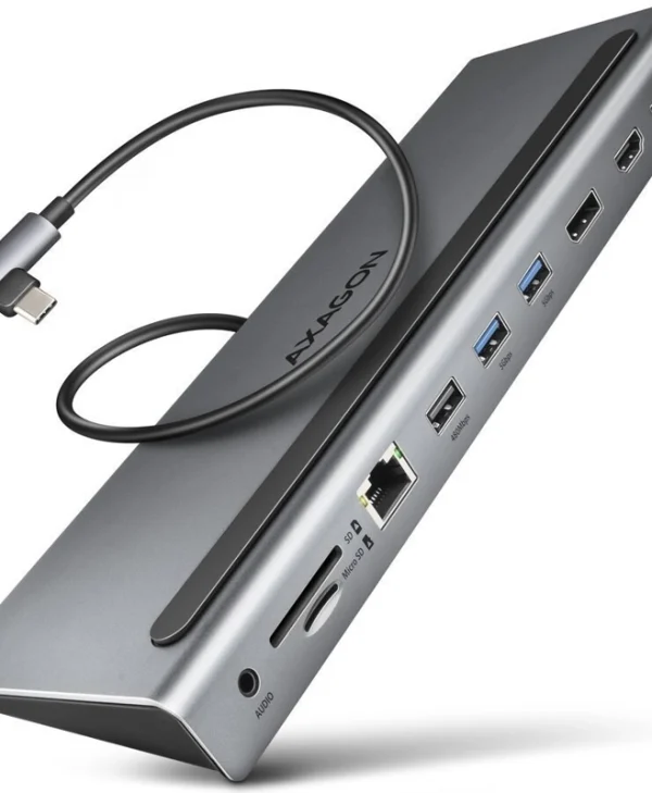 Axagon USB-C Docking Station με HDMI/DisplayPort 4K PD Ethernet και σύνδεση 3 Οθονών Γκρι (HMC-4KX3) HMC-4KX3
