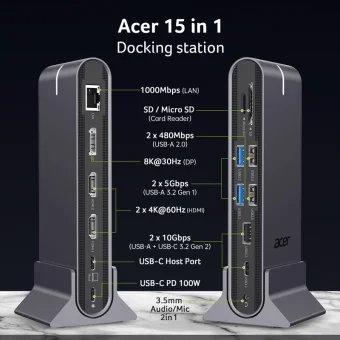 Acer USB-C Docking Station με HDMI/DisplayPort 4K PD Ethernet Γκρι (HP.DSCAB.022) HP.DSCAB.022