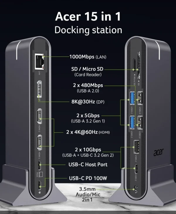 Acer USB-C Docking Station με HDMI/DisplayPort 4K PD Ethernet Γκρι (HP.DSCAB.022) HP.DSCAB.022
