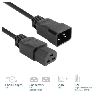 Καλωδιο Επεκτασης Τροφ Iec60320/c20-c21 16a 3m Ak5345