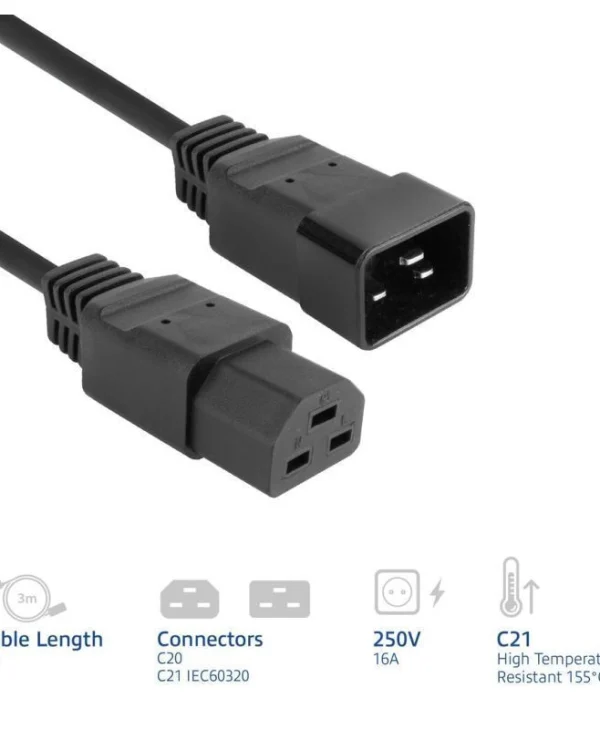 Καλωδιο Επεκτασης Τροφ Iec60320/c20-c21 16a 3m Ak5345