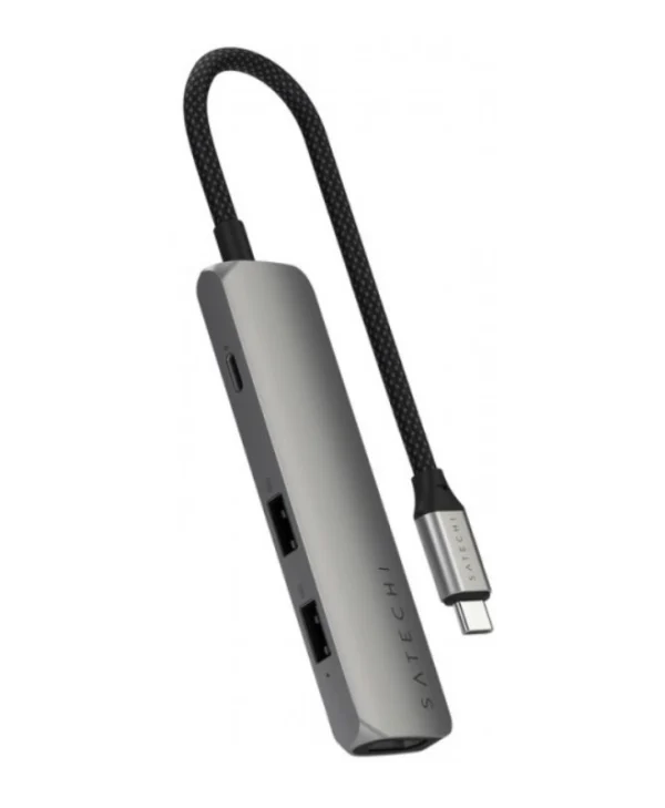 Satechi 4-in-1 Slim Multiport Adapter USB-C Docking Station με HDMI 4K PD Γκρι