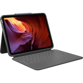 Logitech Rugged Folio Flip Cover Ανθεκτική με Πληκτρολόγιο στα Γερμανικά Γκρι (iPad 10. Generation)