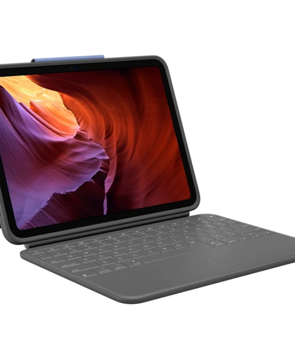 Logitech Rugged Folio Flip Cover Ανθεκτική με Πληκτρολόγιο στα Γερμανικά Γκρι (iPad 10. Generation)