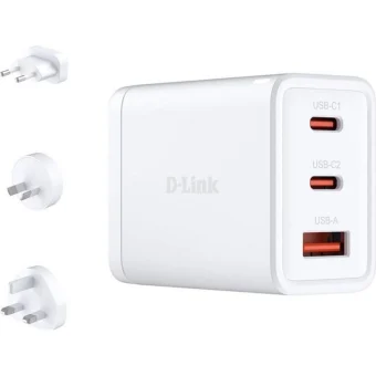 D-Link Φορτιστής Χωρίς Καλώδιο GaN με Θύρα USB-A και 2 Θύρες USB-C 65W Power Delivery Λευκός (DCP-651) DCP-651