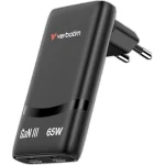 Verbatim Φορτιστής Χωρίς Καλώδιο GaN με 2 Θύρες USB-C 65W Μαύρος (Fold 'n' Go)