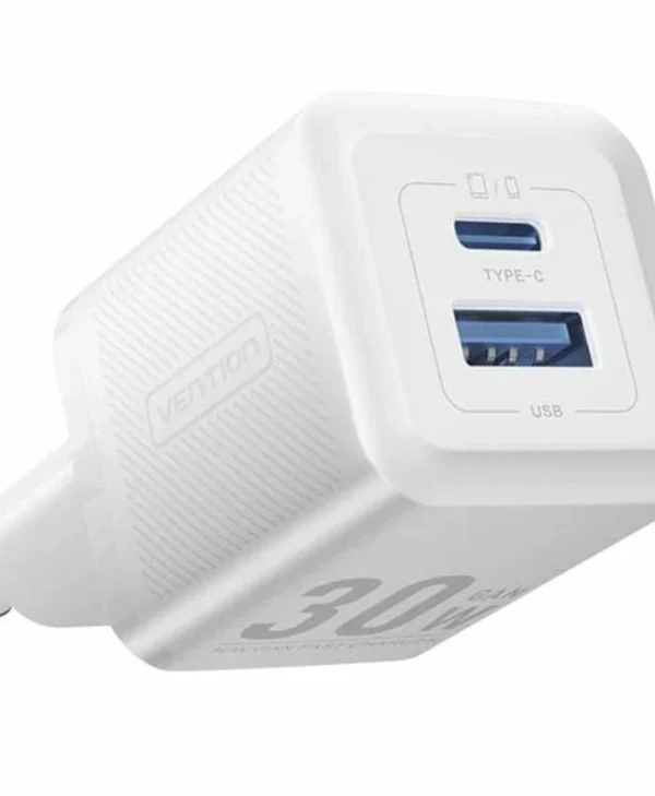 Vention Φορτιστής Χωρίς Καλώδιο GaN με Θύρα USB-A και Θύρα USB-C 30W Λευκός (FEQW0-EU) FEQW0-EU