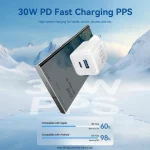 Vention Φορτιστής Χωρίς Καλώδιο GaN με Θύρα USB-A και Θύρα USB-C 30W Λευκός (FEQW0-EU) FEQW0-EU - Image 3