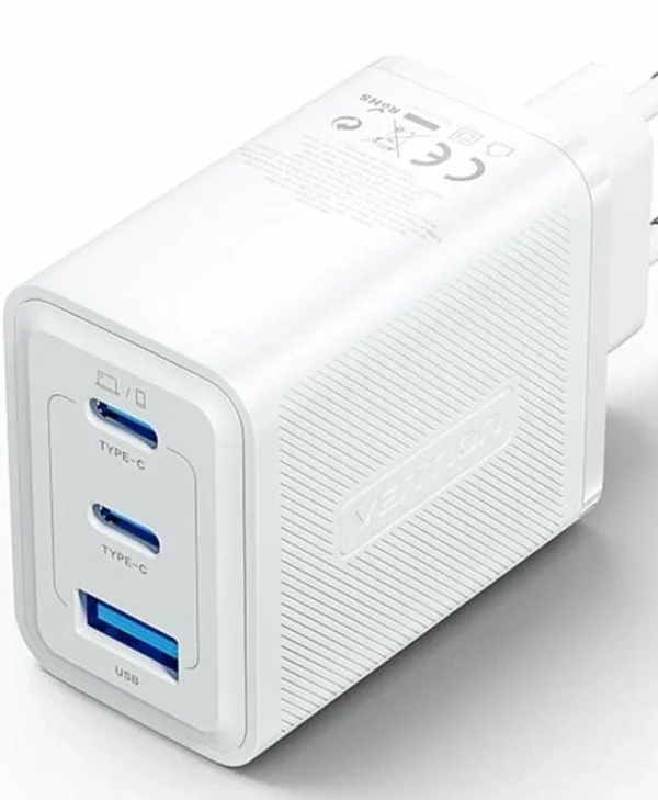 Vention Φορτιστής Χωρίς Καλώδιο GaN με Θύρα USB-A και 2 Θύρες USB-C Λευκός (FERW0-EU) FERW0-EU