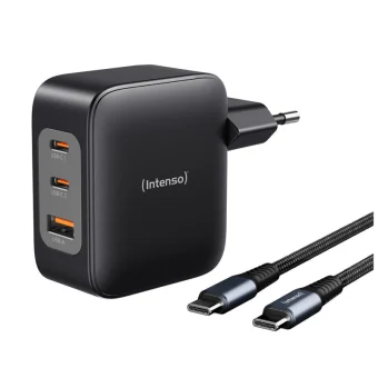 Intenso Φορτιστής GaN με Θύρα USB-A και 2 Θύρες USB-C 100W Power Delivery Μαύρος (7810010) 7810010