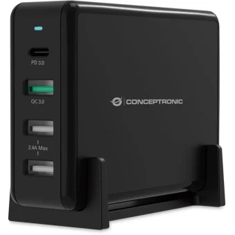 Conceptronic Βάση Φόρτισης με 3 Θύρες USB-A και Θύρα USB-C 65W Power Delivery / Quick Charge 3.0 σε Μαύρο χρώμα (OZUL01B) OZUL01B