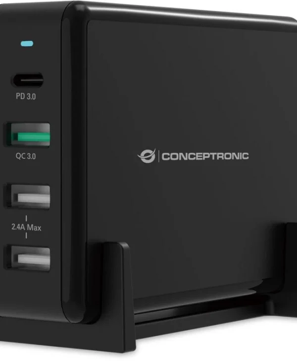 Conceptronic Βάση Φόρτισης με 3 Θύρες USB-A και Θύρα USB-C 65W Power Delivery / Quick Charge 3.0 σε Μαύρο χρώμα (OZUL01B) OZUL01B