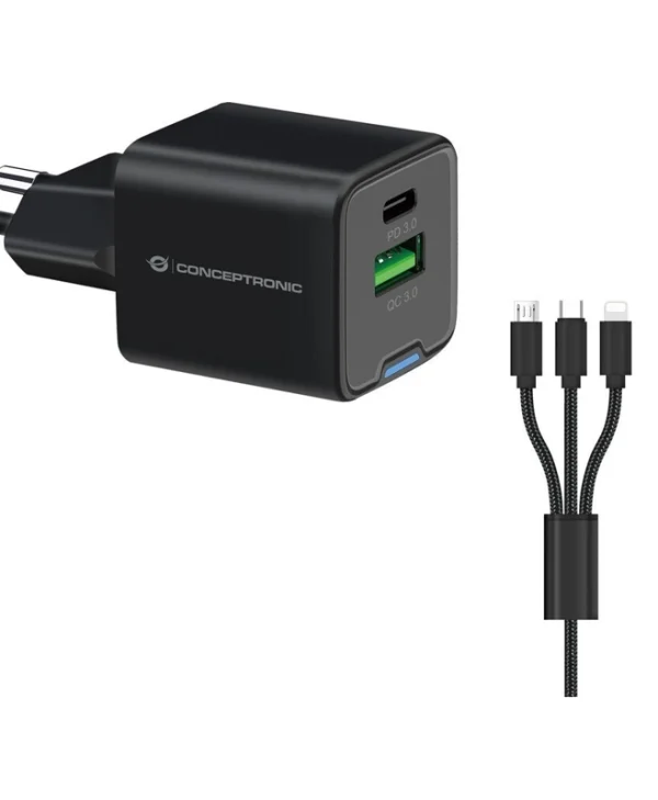Conceptronic Φορτιστής με Θύρα USB-A και Θύρα USB-C 33W Power Delivery / Quick Charge 2.0 Μαύρος (ALTHEA16B) ALTHEA16B
