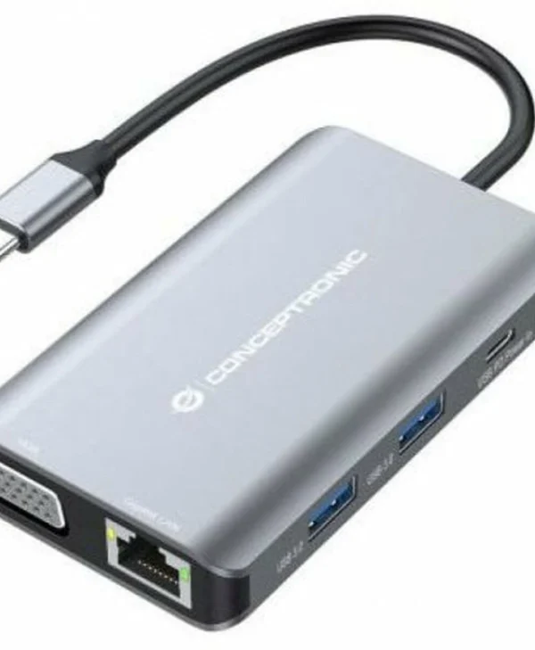 Conceptronic USB-C Docking Station με HDMI 4K PD Ethernet και σύνδεση 2 Οθονών Γκρι (DONN21G) DONN21G
