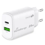MediaRange Φορτιστής Χωρίς Καλώδιο GaN με Θύρα USB-A και Θύρα USB-C 25W Power Delivery Λευκός (MRMA112-2) MRMA112-2